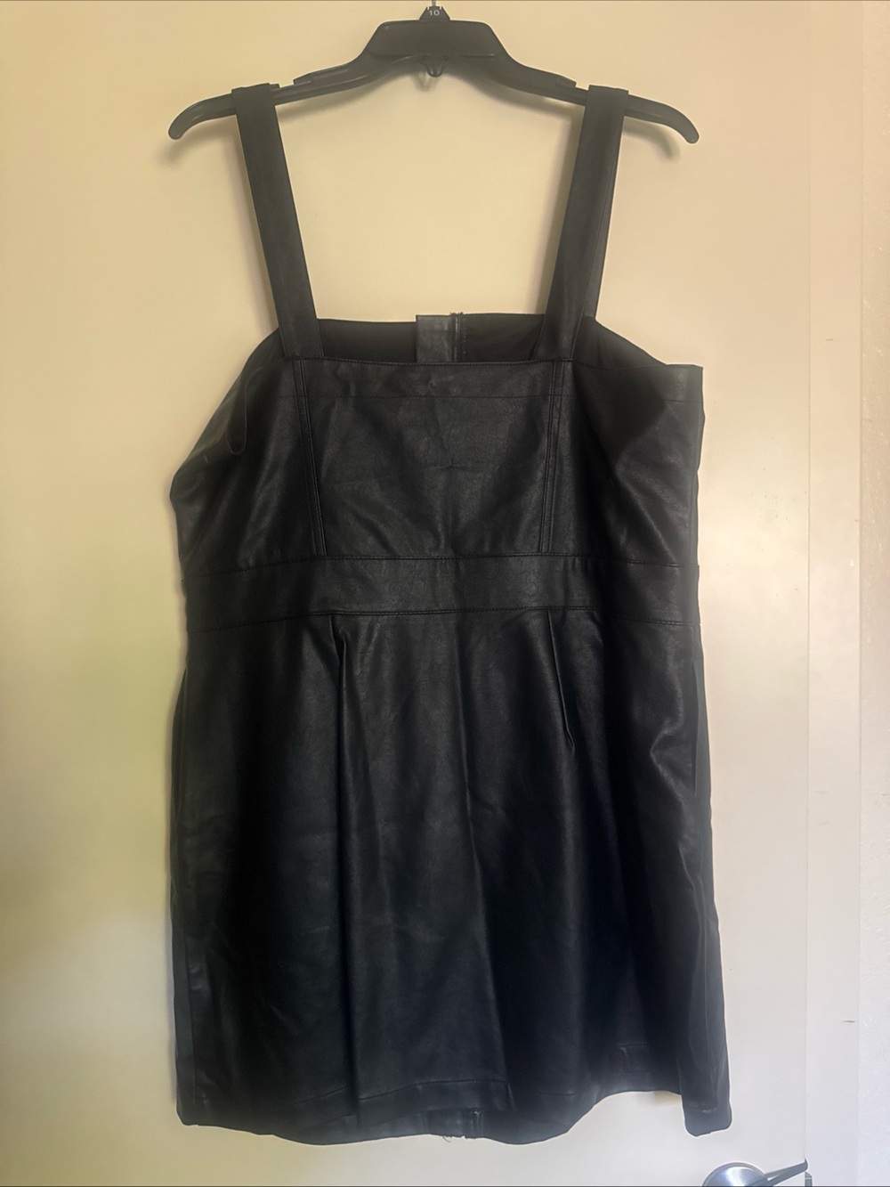 wild fable Black Faux Leather Mini Dress with Square Neck front Zip Large
